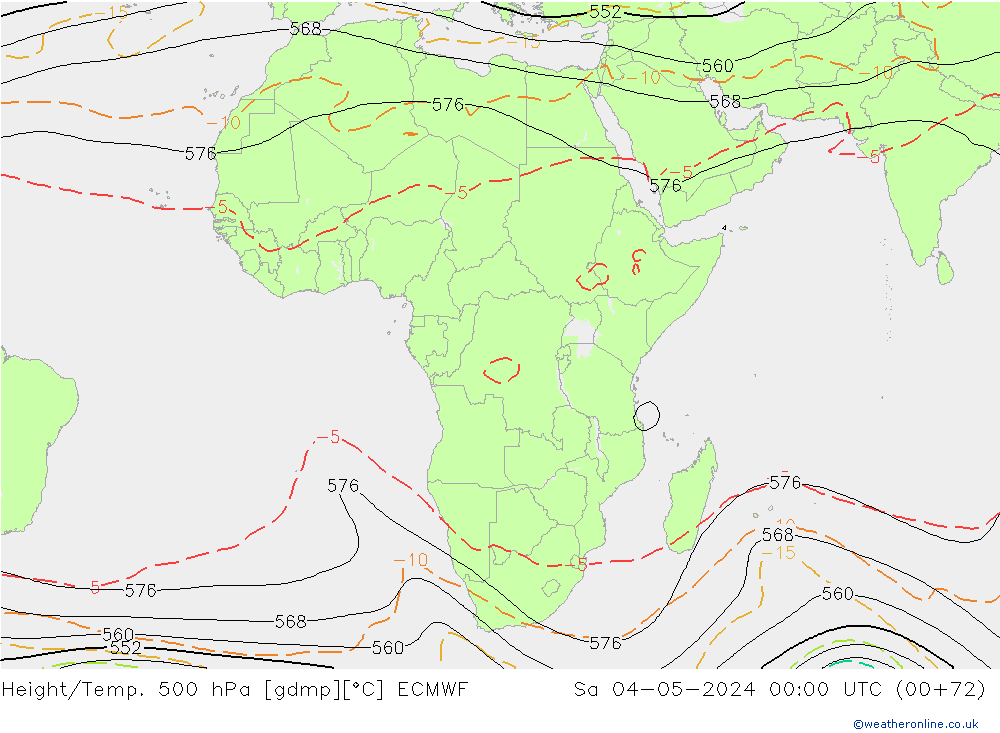 Height/Temp. 500 hPa ECMWF so. 04.05.2024 00 UTC