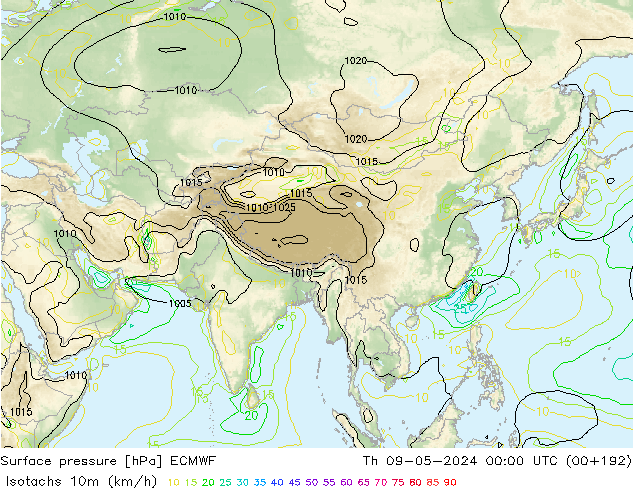 Isotachs (kph) ECMWF jeu 09.05.2024 00 UTC