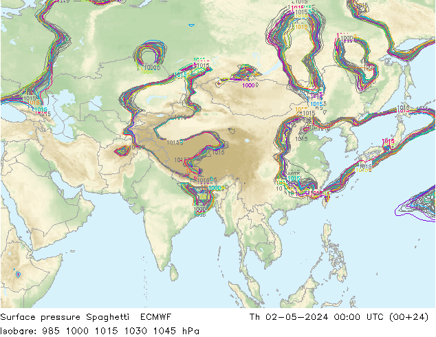 Surface pressure Spaghetti ECMWF Th 02.05.2024 00 UTC