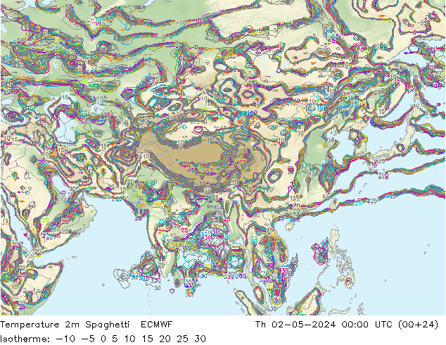 mapa temperatury 2m Spaghetti ECMWF czw. 02.05.2024 00 UTC