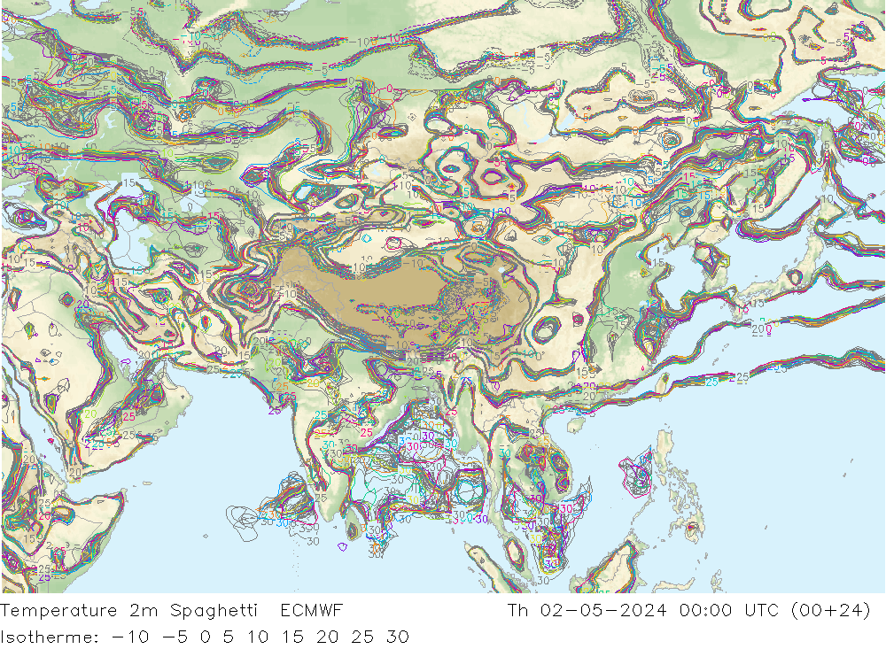 Temperature 2m Spaghetti ECMWF Th 02.05.2024 00 UTC