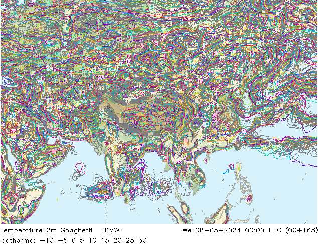 mapa temperatury 2m Spaghetti ECMWF śro. 08.05.2024 00 UTC