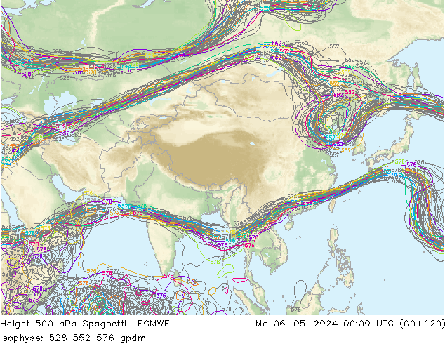 Height 500 hPa Spaghetti ECMWF Mo 06.05.2024 00 UTC
