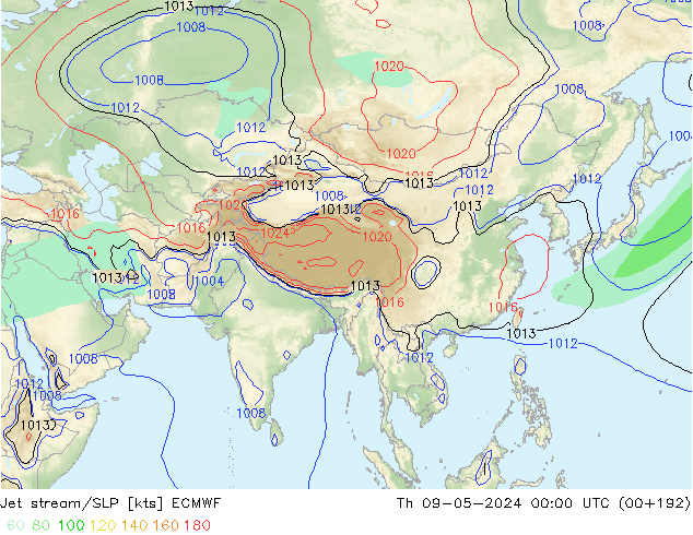 джет/приземное давление ECMWF чт 09.05.2024 00 UTC