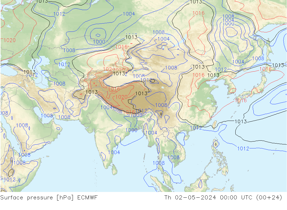 Pressione al suolo ECMWF gio 02.05.2024 00 UTC