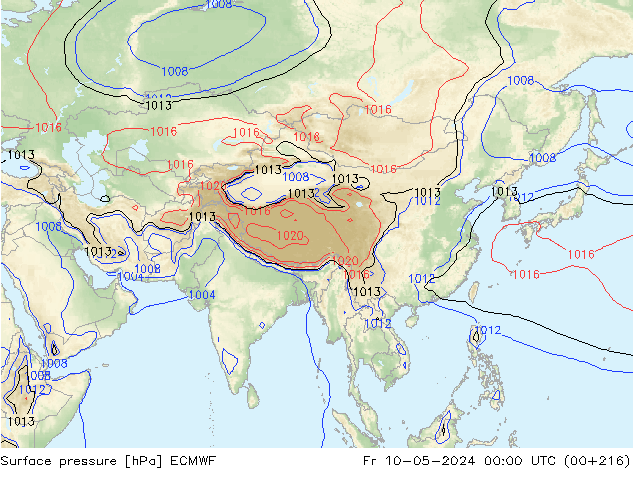 Pressione al suolo ECMWF ven 10.05.2024 00 UTC