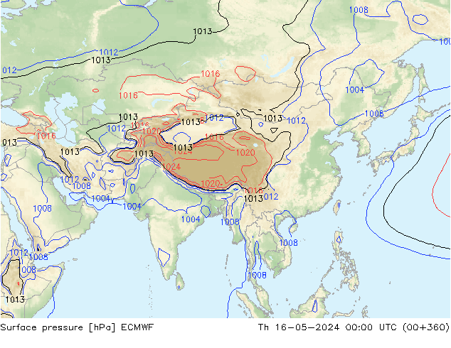 Pressione al suolo ECMWF gio 16.05.2024 00 UTC