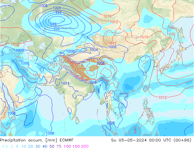 Toplam Yağış ECMWF Paz 05.05.2024 00 UTC