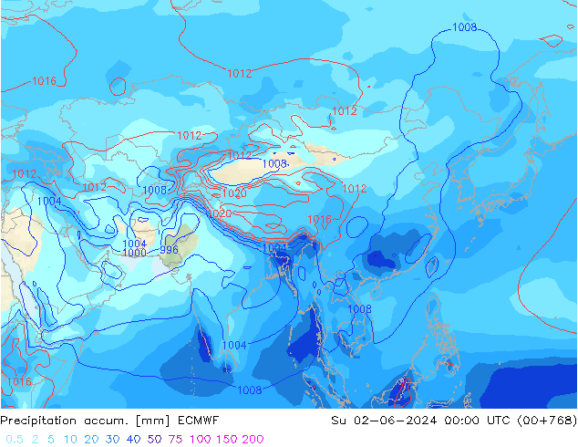 Precipitation accum. ECMWF Su 02.06.2024 00 UTC