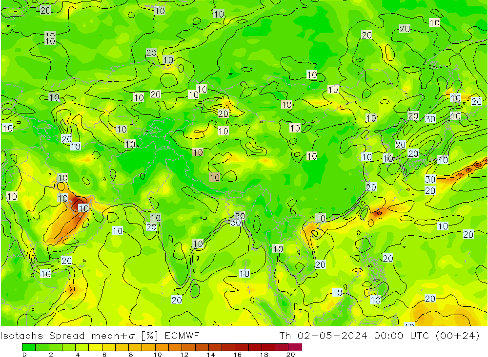 Isotachs Spread ECMWF Th 02.05.2024 00 UTC