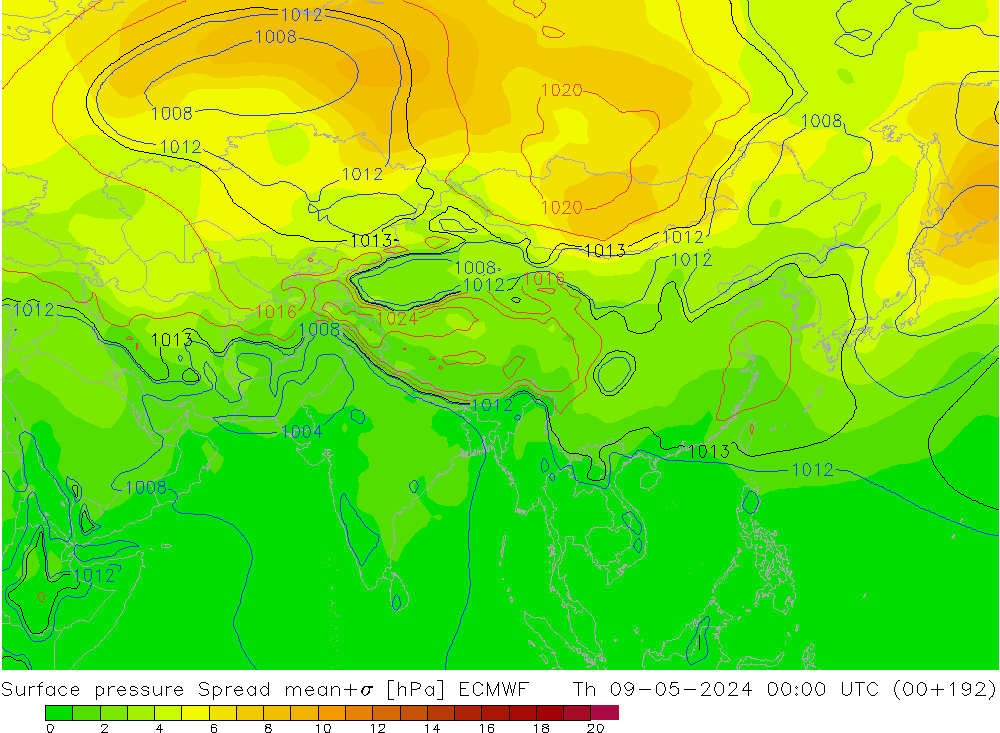 ciśnienie Spread ECMWF czw. 09.05.2024 00 UTC