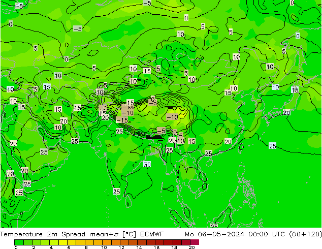 température 2m Spread ECMWF lun 06.05.2024 00 UTC