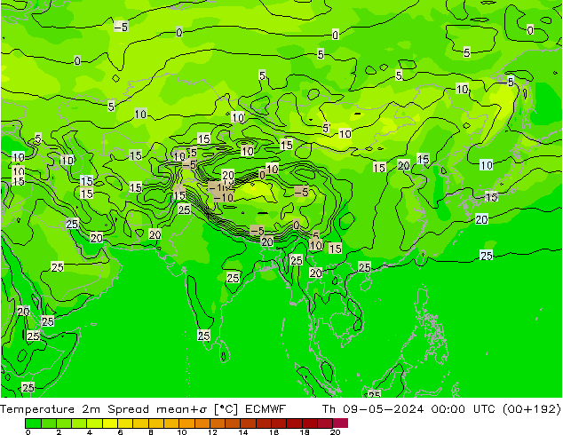 Temperatuurkaart Spread ECMWF do 09.05.2024 00 UTC