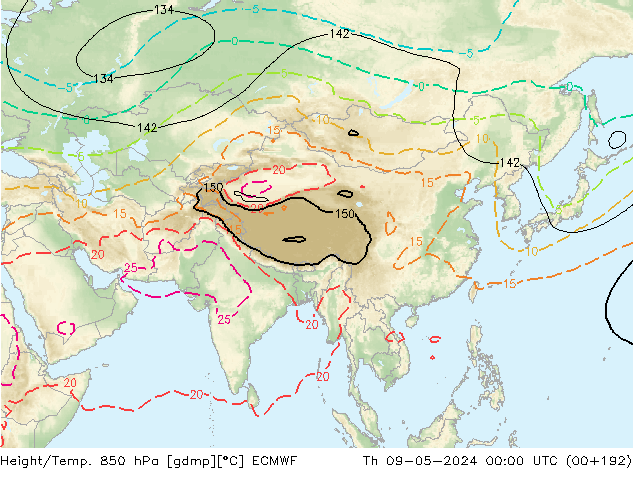 Height/Temp. 850 hPa ECMWF Čt 09.05.2024 00 UTC