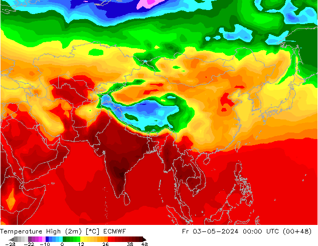 Max. Temperatura (2m) ECMWF pt. 03.05.2024 00 UTC