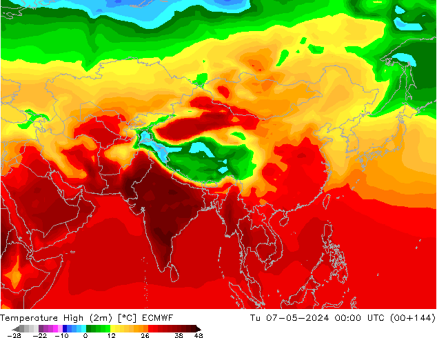 Temp. massima (2m) ECMWF mar 07.05.2024 00 UTC