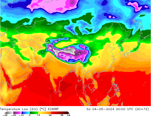 temperatura mín. (2m) ECMWF Sáb 04.05.2024 00 UTC