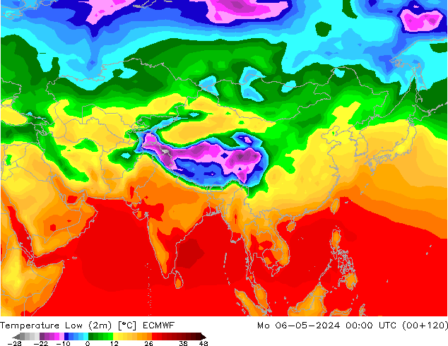 Nejnižší teplota (2m) ECMWF Po 06.05.2024 00 UTC