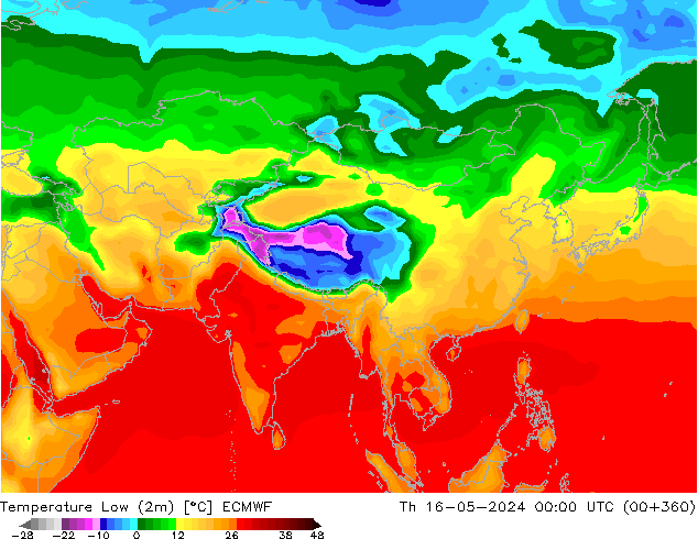 Temperature Low (2m) ECMWF Th 16.05.2024 00 UTC
