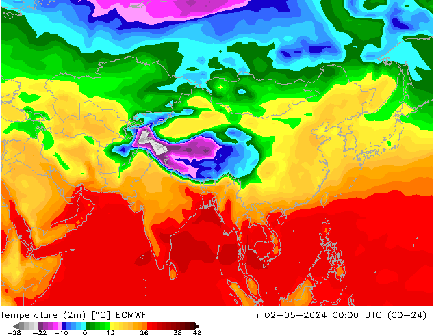 Temperatuurkaart (2m) ECMWF do 02.05.2024 00 UTC