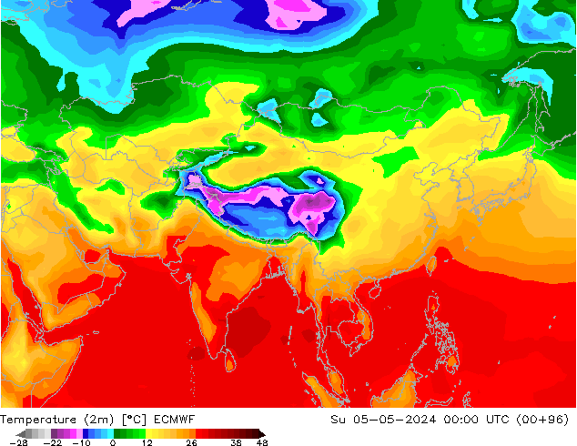 Temperatuurkaart (2m) ECMWF zo 05.05.2024 00 UTC