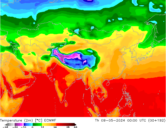 Sıcaklık Haritası (2m) ECMWF Per 09.05.2024 00 UTC