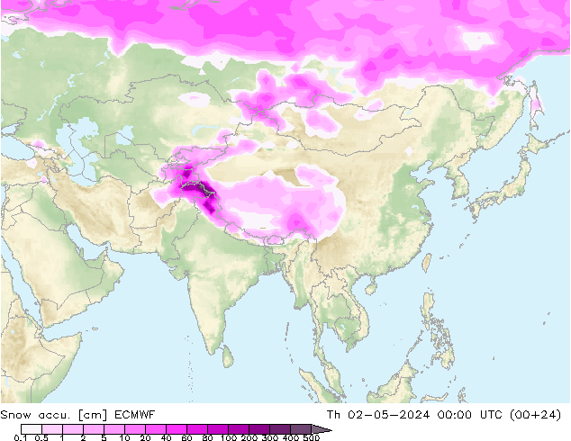 Глубина снега ECMWF чт 02.05.2024 00 UTC