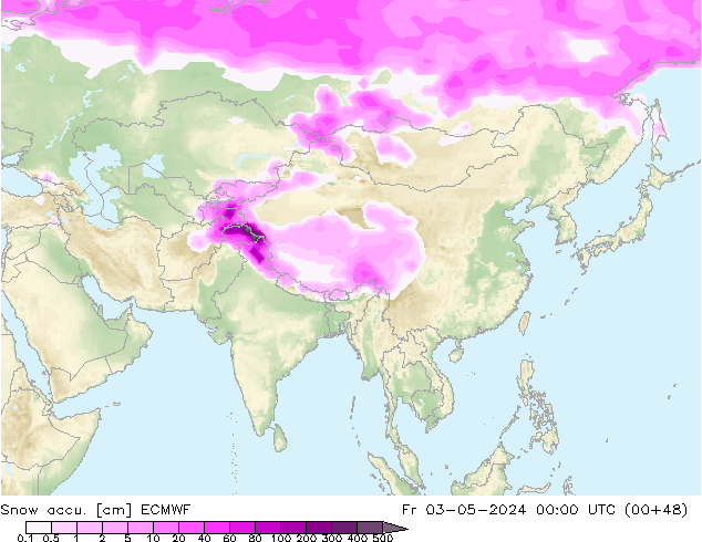 Глубина снега ECMWF пт 03.05.2024 00 UTC