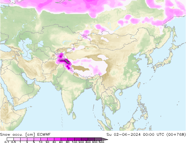 Snow accu. ECMWF Dom 02.06.2024 00 UTC