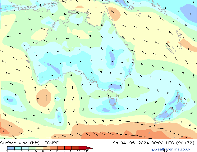 Viento 10 m (bft) ECMWF sáb 04.05.2024 00 UTC