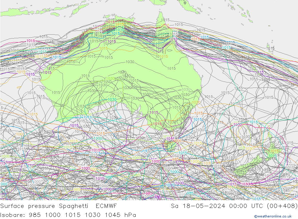 pressão do solo Spaghetti ECMWF Sáb 18.05.2024 00 UTC