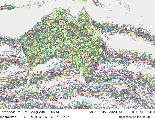 Temperature 2m Spaghetti ECMWF Sa 11.05.2024 00 UTC