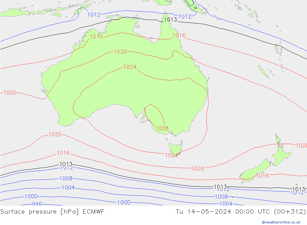 Luchtdruk (Grond) ECMWF di 14.05.2024 00 UTC