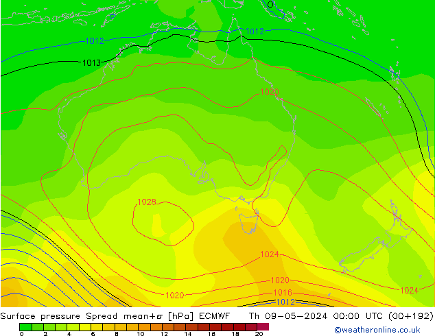 Luchtdruk op zeeniveau Spread ECMWF do 09.05.2024 00 UTC