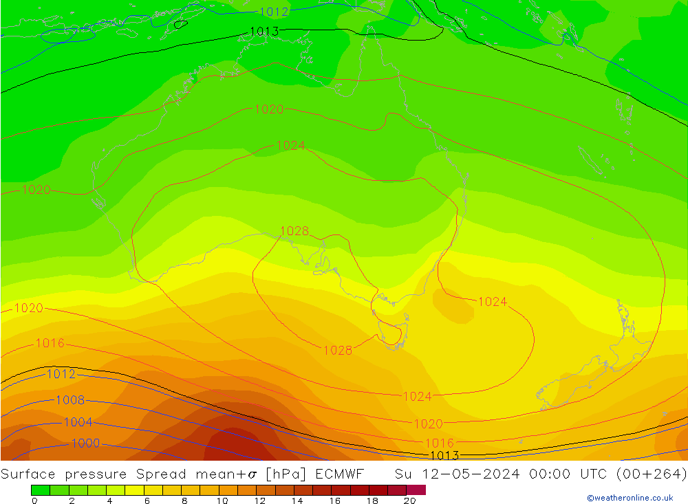 Surface pressure Spread ECMWF Su 12.05.2024 00 UTC