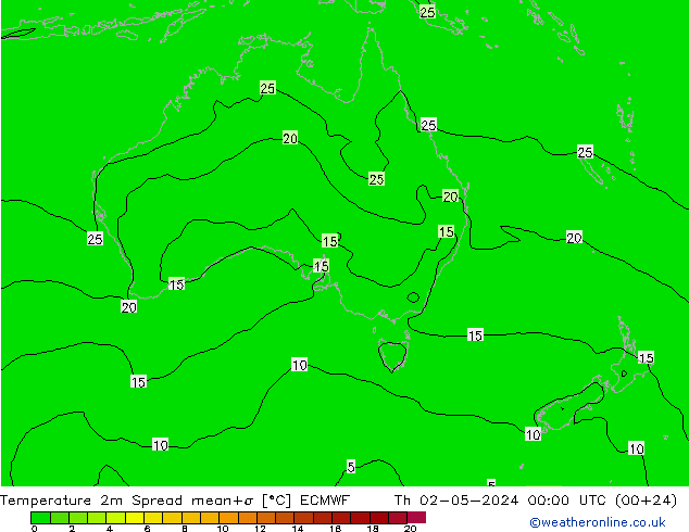 mapa temperatury 2m Spread ECMWF czw. 02.05.2024 00 UTC