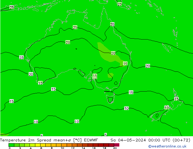 mapa temperatury 2m Spread ECMWF so. 04.05.2024 00 UTC