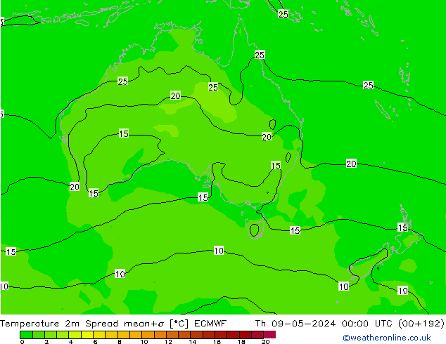 Temperature 2m Spread ECMWF Čt 09.05.2024 00 UTC