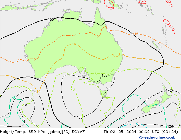 Yükseklik/Sıc. 850 hPa ECMWF Per 02.05.2024 00 UTC