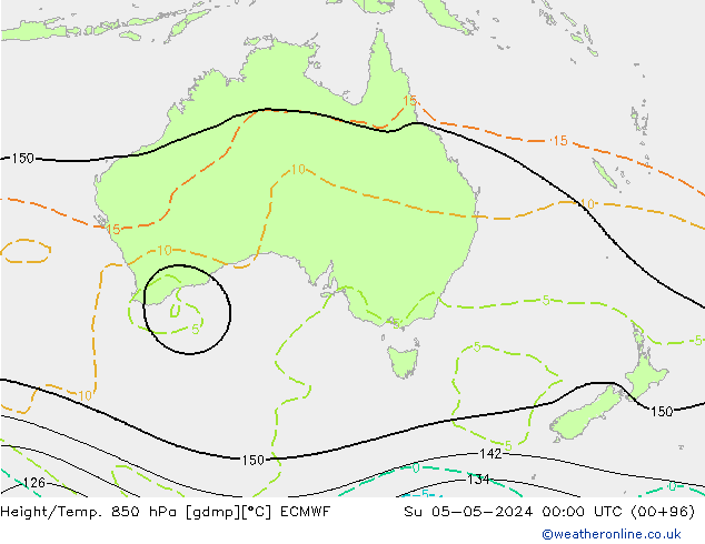 Géop./Temp. 850 hPa ECMWF dim 05.05.2024 00 UTC