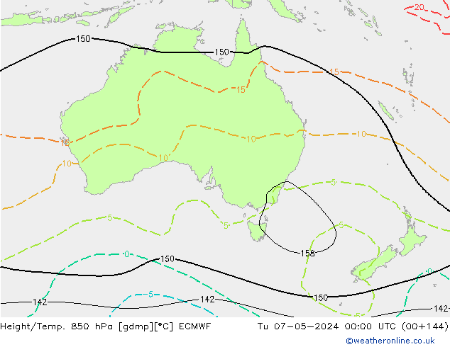 Yükseklik/Sıc. 850 hPa ECMWF Sa 07.05.2024 00 UTC