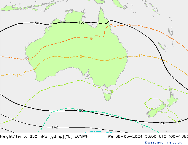 Yükseklik/Sıc. 850 hPa ECMWF Çar 08.05.2024 00 UTC