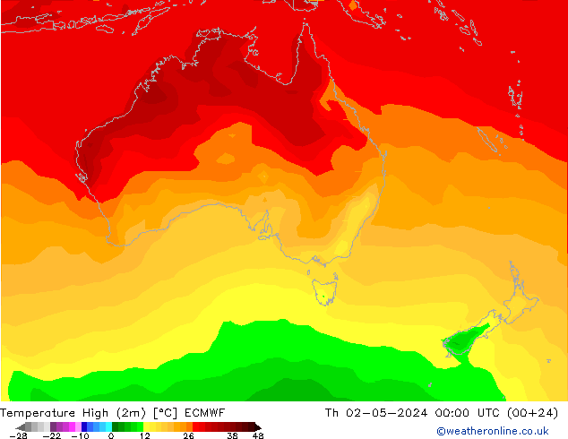 Max. Temperatura (2m) ECMWF czw. 02.05.2024 00 UTC