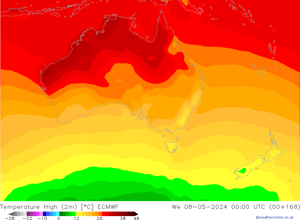 Max.temperatuur (2m) ECMWF wo 08.05.2024 00 UTC