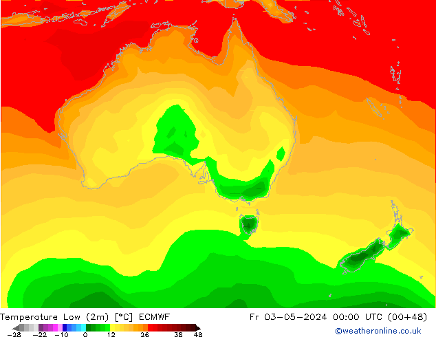 Temperature Low (2m) ECMWF Fr 03.05.2024 00 UTC