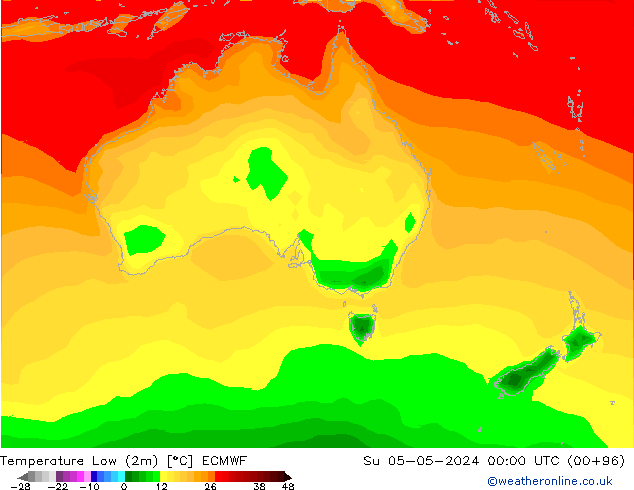 Minumum Değer (2m) ECMWF Paz 05.05.2024 00 UTC