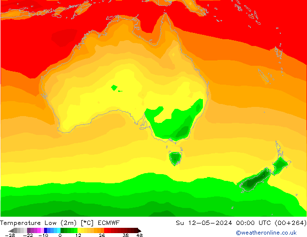 temperatura mín. (2m) ECMWF Dom 12.05.2024 00 UTC