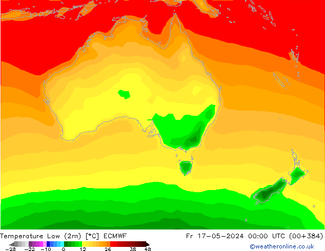 temperatura mín. (2m) ECMWF Sex 17.05.2024 00 UTC