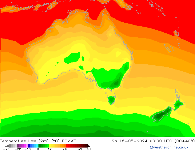 Temperature Low (2m) ECMWF Sa 18.05.2024 00 UTC