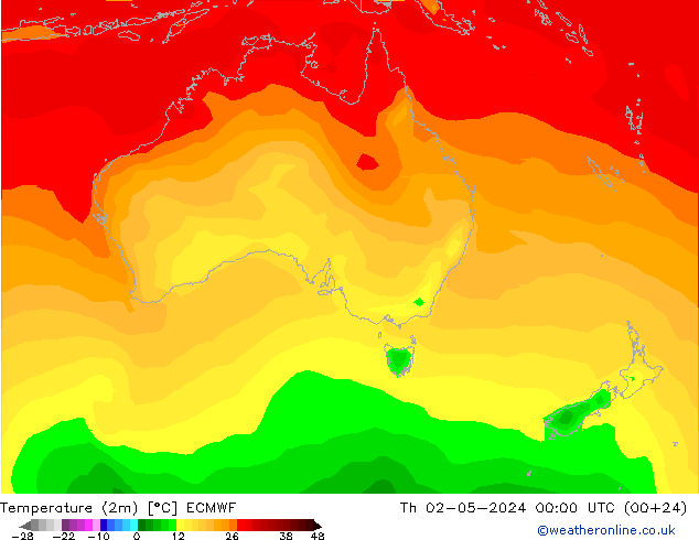Temperatura (2m) ECMWF Qui 02.05.2024 00 UTC